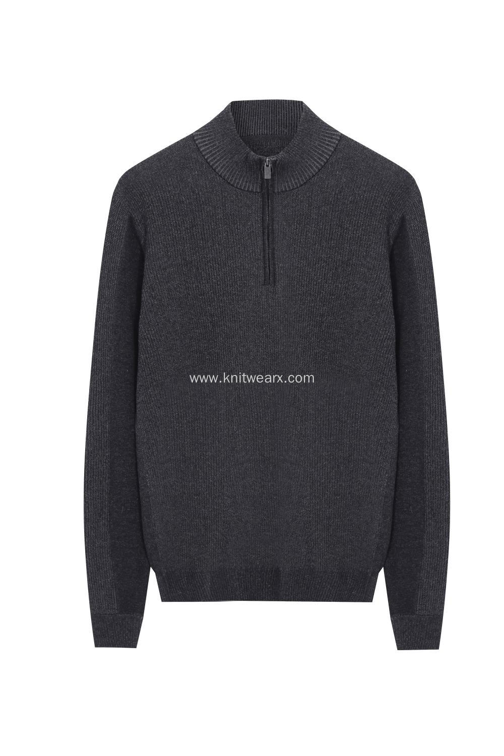 Men's Knitted Zip Color Plaited All Textured Pullover