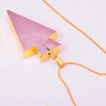 Raw Natural Gem Stone Gilding Arrowhead Pendant Necklace Rose Quartz Amethyst