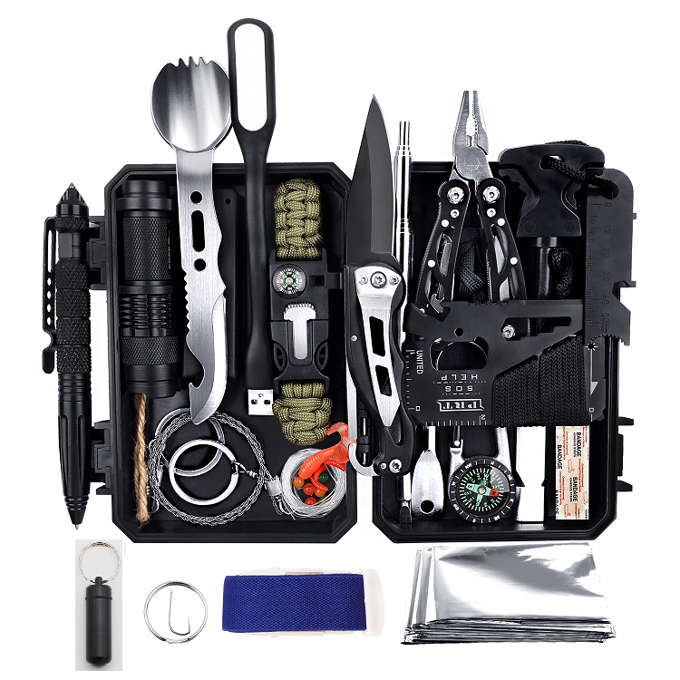 2020 Emergency Outdoor Camping 60 in 1 Earthquake Survival Gear Kit with Whistle Flashlight Pliers Tactical Pen Wire Saw Knife