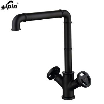 Black Industrial Style Double Round Handle Kitchen Faucet