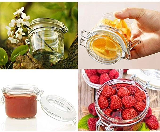 Hot Sell 500ml 1000ml Roun Shape Airtight Glass Pickles Jars Stainless Clip and Glass Lids, Glass Jam Jar