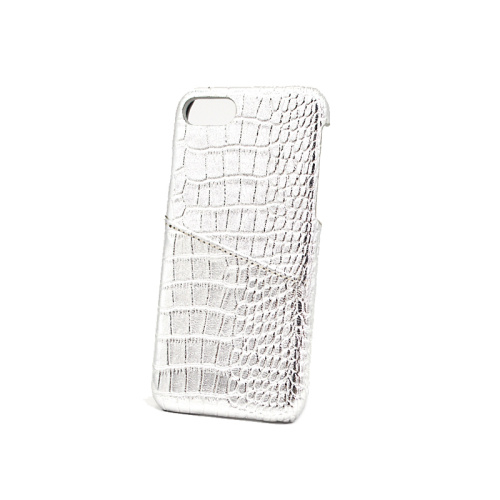 White Glitter Card Slot Crocodile Leather Phone Case