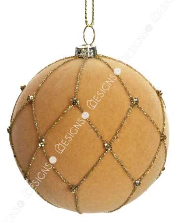 Flocked Ball Hanging Ornament 80mm Diameter Plastic Brown