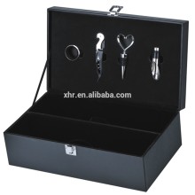two bottles wine box leather box with wine accessories