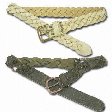 Plaited Suede Belts with Brass Buckles