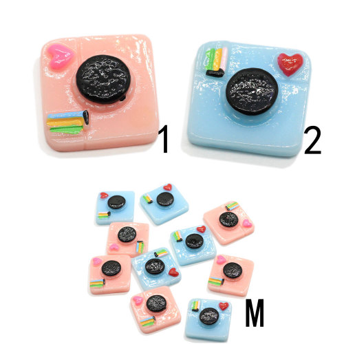 Cartone animato rosa fotocamera cuore resina flatback charms blu video cabochon artigianato bambini gioielli decorazione accessori