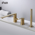 Deck Mounted Three Hole Brushed Gold Basin Faucet