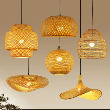 Bamboo Wicker Rattan Wave Shade Pendant Light