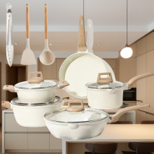 White Granite Induction Kitchen Cookware Sets, 4 Pcs Non Stick PFOS PFOA Free Cookware