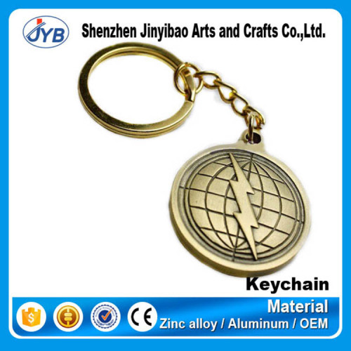 Zinc alloy material metal type round keychain brass plated earth keyring wholesale