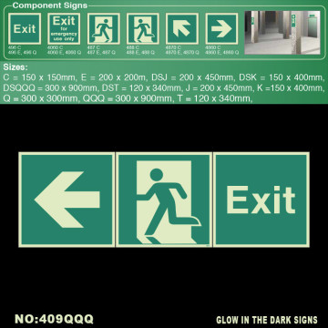 Glow In the dark exit sign Photoluminescent safety sign