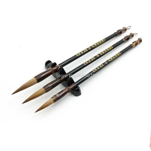 3Pcs/Set Exquisite Chinese Calligraphy Brush Pen Brown Weasel Wool Hair Artist Writing Drawing Brush for Student School supplies