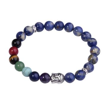 Sodalite Bracelet Buddha 7 Chakra Gemstone Alloy Beads Jewelry