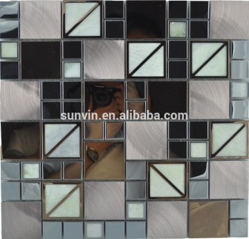 brushed aluminum mix stone mosaic tile strip metal mosaic for family wall