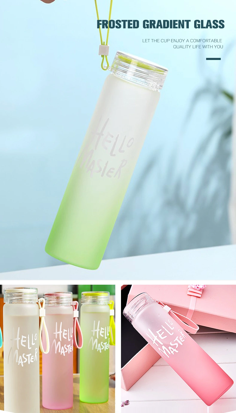 Clear Colorful Letter Glass Water Bottle with Cover Frosted Portable Bottle Glass