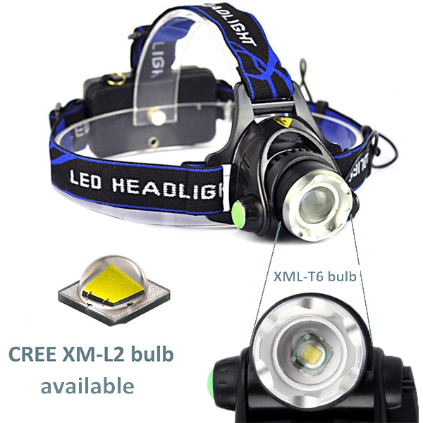 Zoomable adjustable focus light rechargeable 800 lumens T6 led fishing headlamp