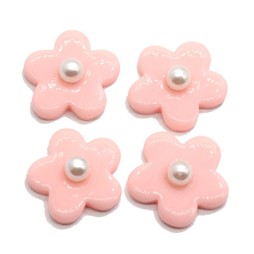 Colorful Pearl Five Petal Flower Resin Charms Flatback Flower Resin For Children Hairpin Rubber String Phone Shell Accessories