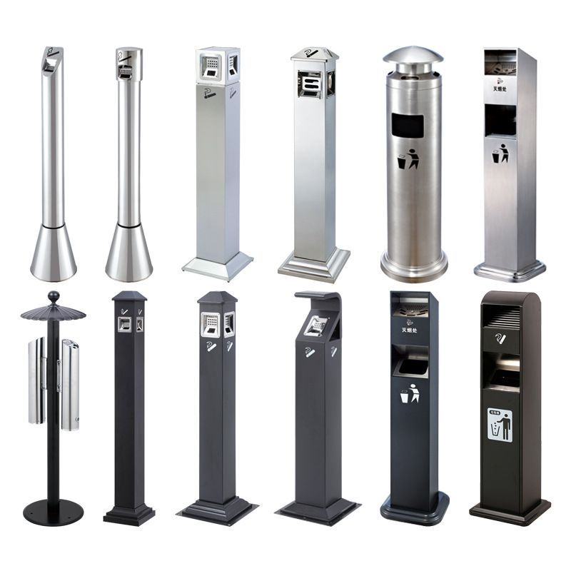 Vertical cigarette trash can for outdoor use