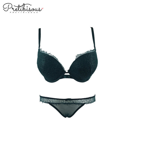 Transparenter Spitzen-Push-Up-BH und String-Set