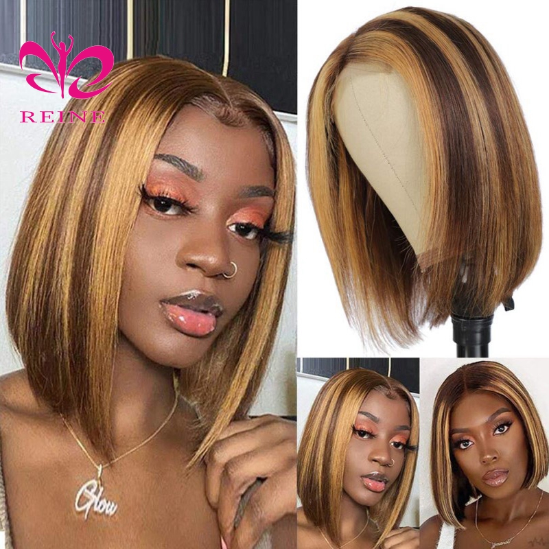 Ombre Color 4/27# BOB Highlight Wigs Short 4x4 Lace Closure BOB Human Hair Wigs Pre plucked For Black Women Lace Closure Wigs
