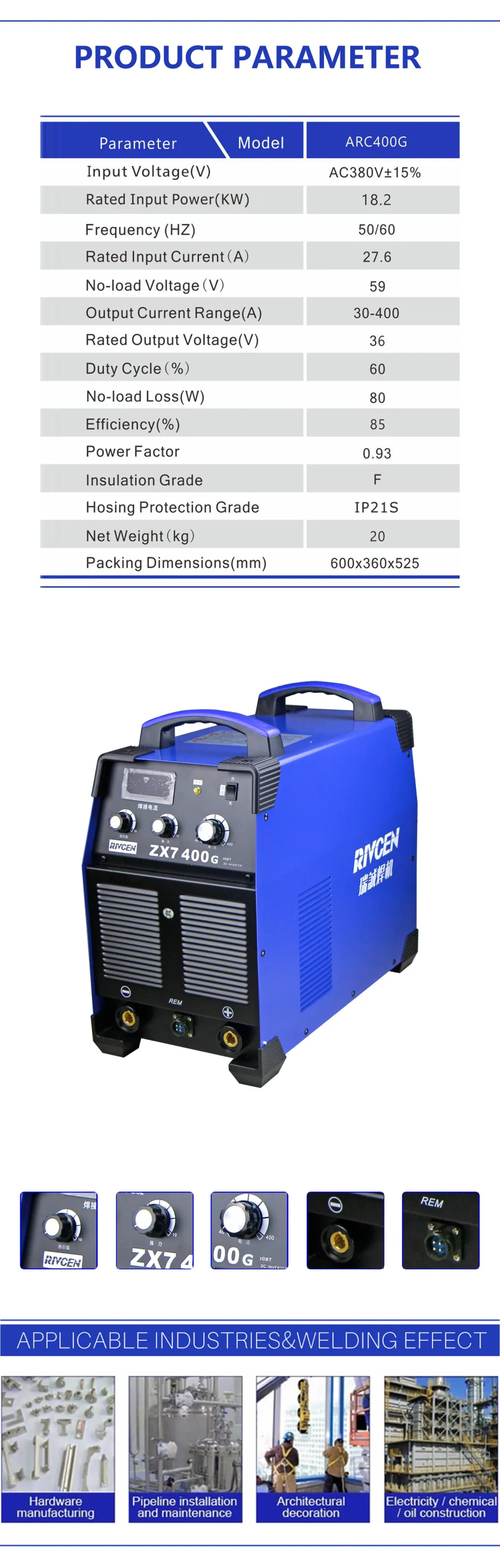 Arc400g IGBT Three Board DC Inverter Arc Welding Machine with Arc Force Function