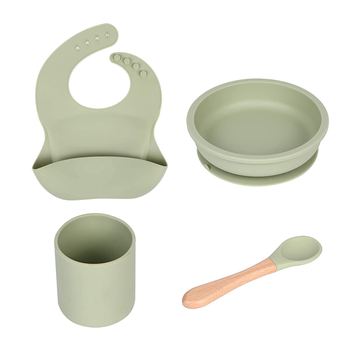 Silicone Dinner Plate Set with Baby Suction Cup Bowl, Baby Spoon, Silicone bib and Silicone Cup