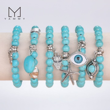 Men's Silver Charms Bracelets with Healing Turquoise Stones and Natural Gemstones