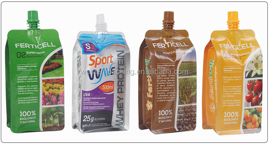 Customized Reusable Juice Drink Food Packaging Bag Liquid spouted stand up pouch with Top Spout