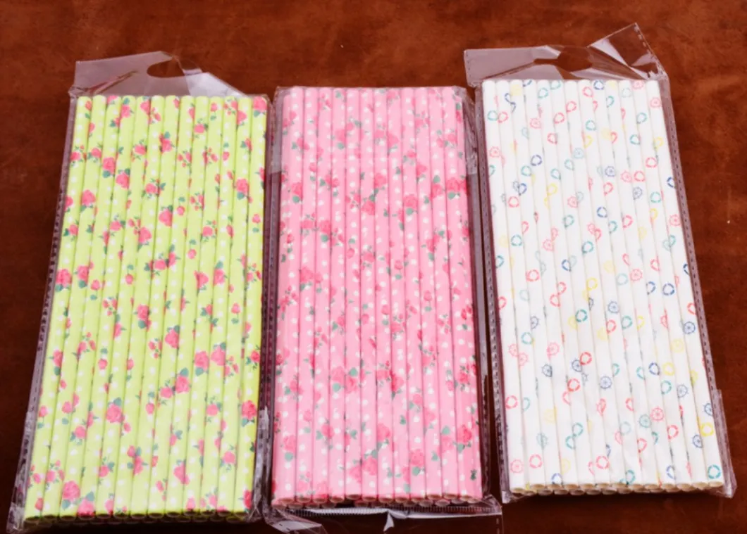 Wholesale Biodegradable Eco Friendly Strip Colors Printing Paper Straws