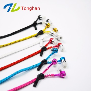 New zipper earphones OEM color earphones with mic custom logo