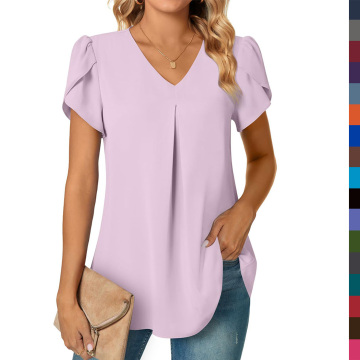 Plus Size Chiffon Blouses: Stylish V-Neck Tunic Tops for Leggings and Casual Wear