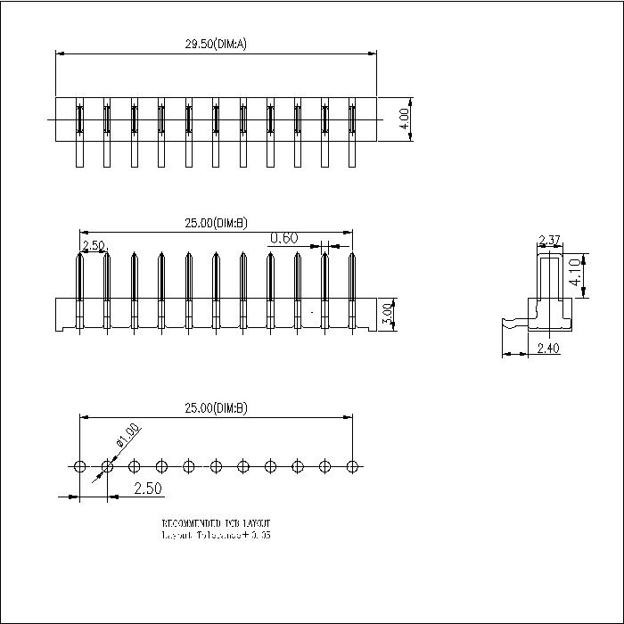 ABT35-119BG0B 2.50 PITCHS 11 PIN BATTERY 90°MALE CONNECTOR