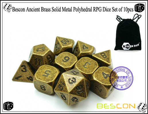 Juego de dados de RPG de metal macizo de latón antiguo Bescon de 10 piezas-2 Bescon Ancient Brass Solid Metal Polyhedral RPG Dice Set of 10pcs-2