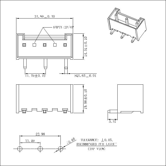 VH3.96mm Sudut Kanan Wafer Connecto Kosong 2 4PIN