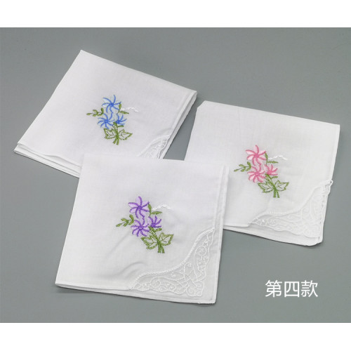 Flower White Handkerchief Embroidery Ladies Lace