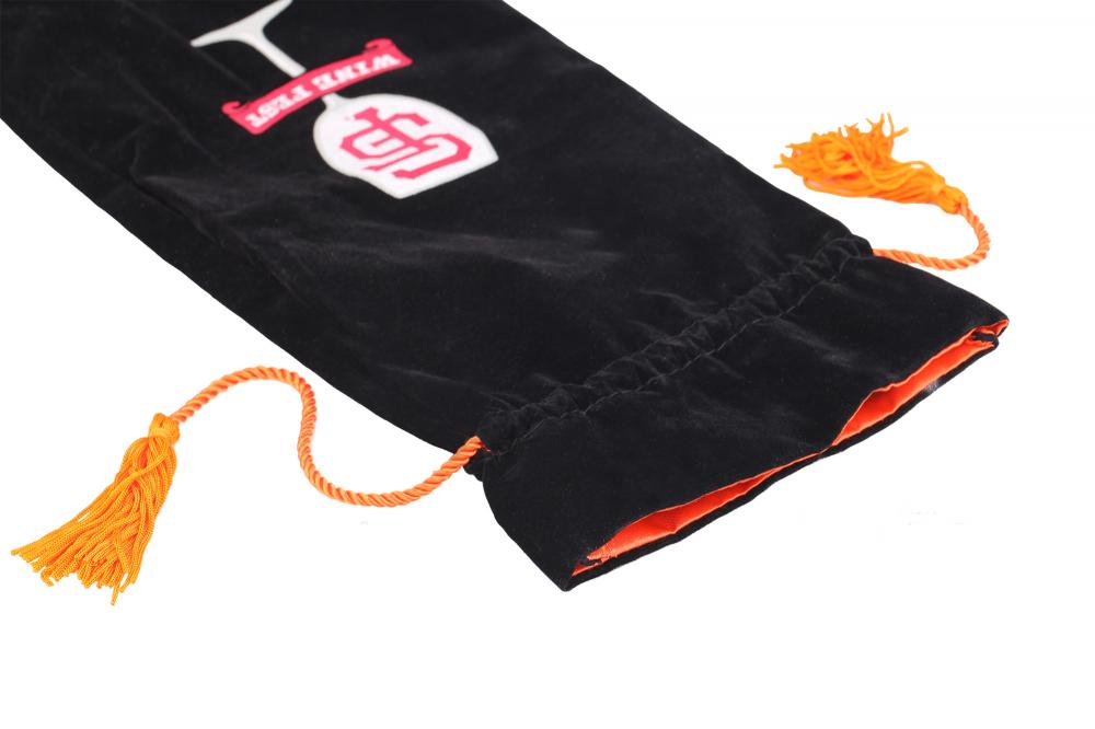 Customized Black velvet wine pouch with tassel