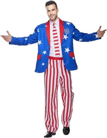 Men Blazer Suit Halloween Costume American Flag Color