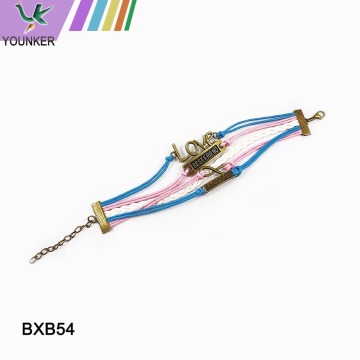 Teen leather bracelet, cheap heart charm handmade leather bracelet,newest cheap handmade fashion leather bracelet