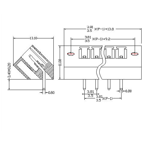 AT2500L-3.5／3.81XXX-EFS Plug-in Terminal Block 45D WF Pitch3.5／3.81 