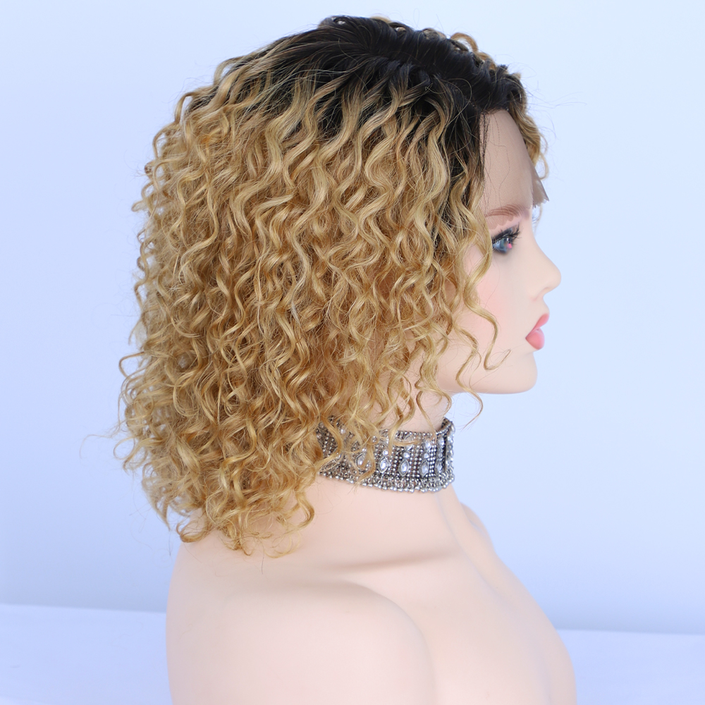 AISI Vendor Ombre Blonde Short Bob Swiss Lace Wigs Curly Wave 100% Brazilian Human Hair Lace Front Wigs For Black Women