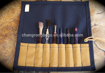 Vintage canvas tool roll bag, small canvas makeup brush roll