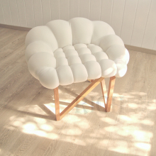 Nordic Vanity Stool - Wooden Leg Small White Velvet Footstool