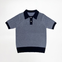 Spring and Summer Men's Blue Polo Shirts with Striped Lapel Sweater