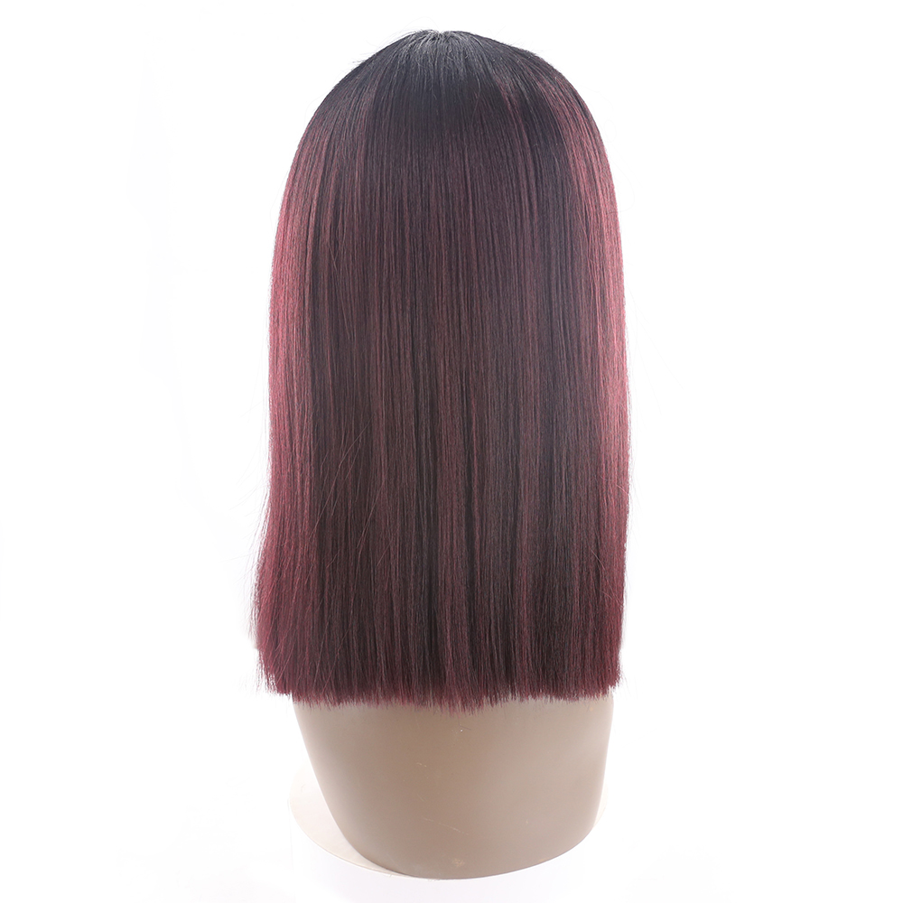 Ombre Red Wine special short wig synthetic hair machine made straight heat resistant soft Fiber synthetic hair wigs