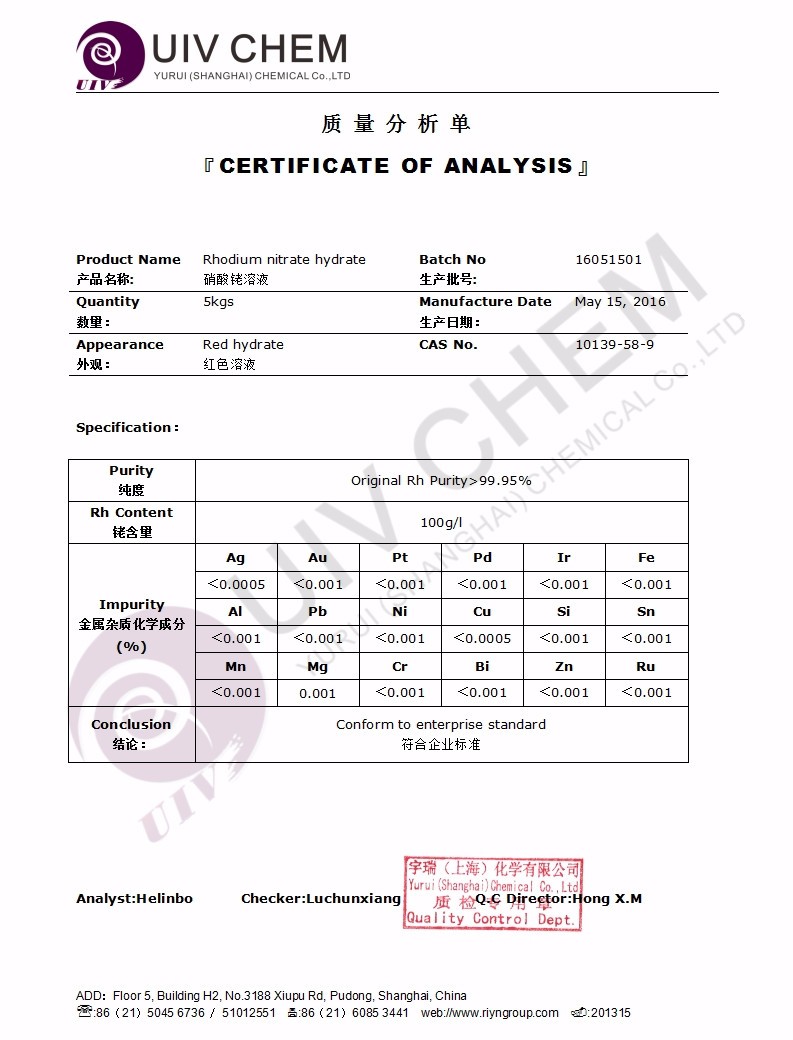 Factory price lowest price Rhodium(III)nitrate