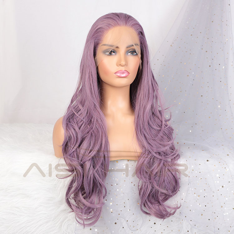 Aisi Hair New Design 26 Inch Long Wavy Purple Color Wig Cosplay Swiss Lace Wig Body Wave Lace Frontal Hair Wigs For Black Women