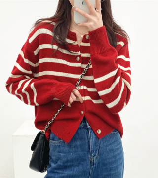 New stripe knit women cardigan street sweater