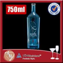 Beautiful bar top spirits 750ml glass blue vodka bottle
