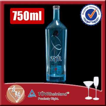 Beautiful bar top spirits 750ml glass blue vodka bottle