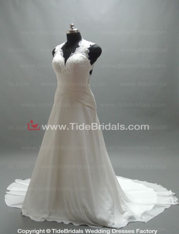 Lace V-Neck Open Back Party Evening Chiffon Bride Gown Bridal Dress Wedding Dress (LT2160)